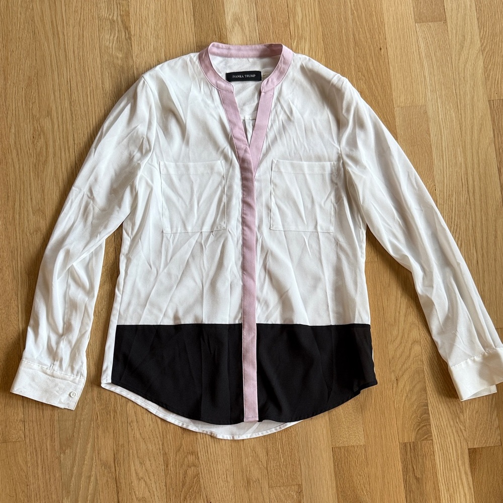 Ivanka Trump White and Black Blouse with Pink Trim